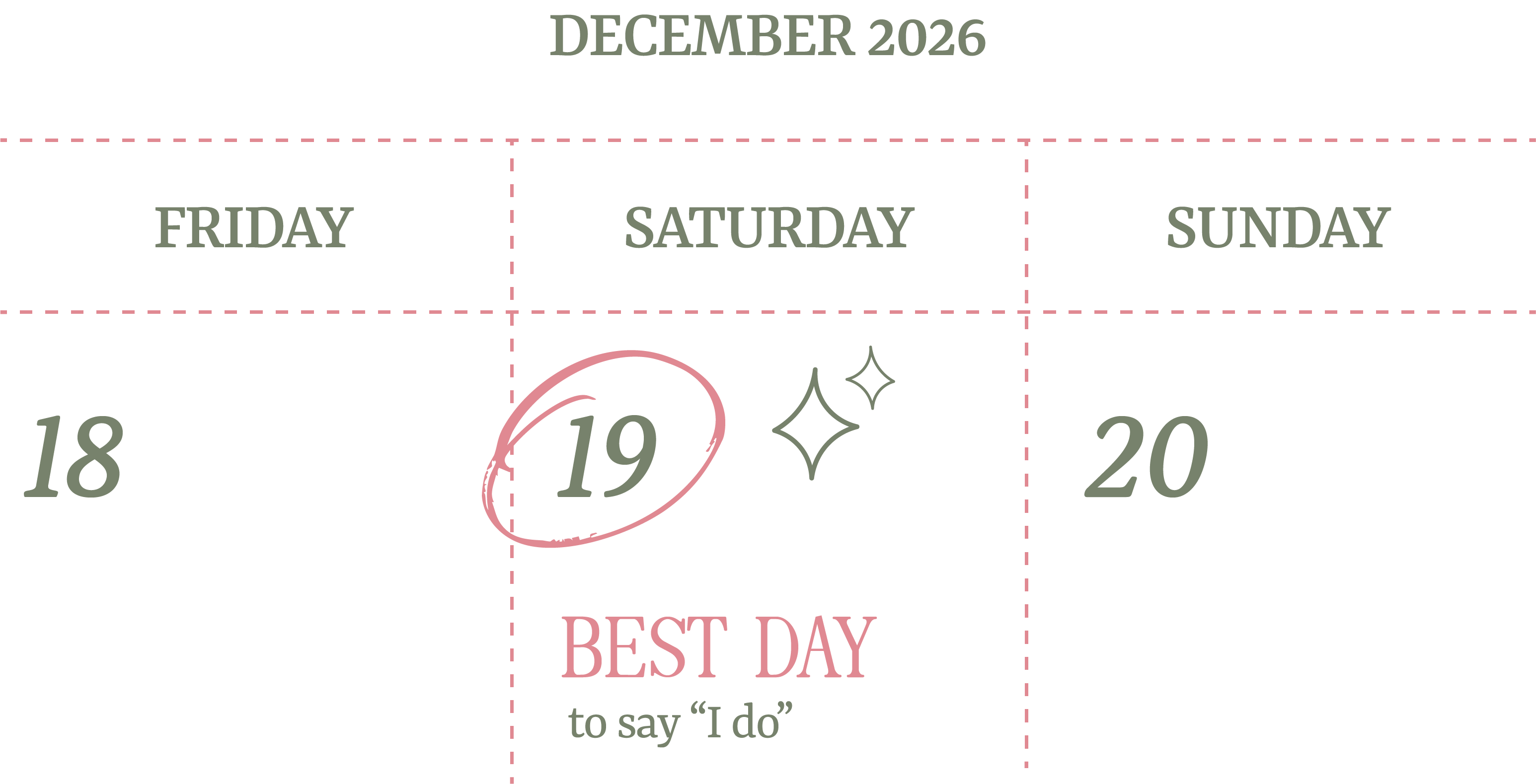 December 2026 calendar with the nineteenth marked as best day