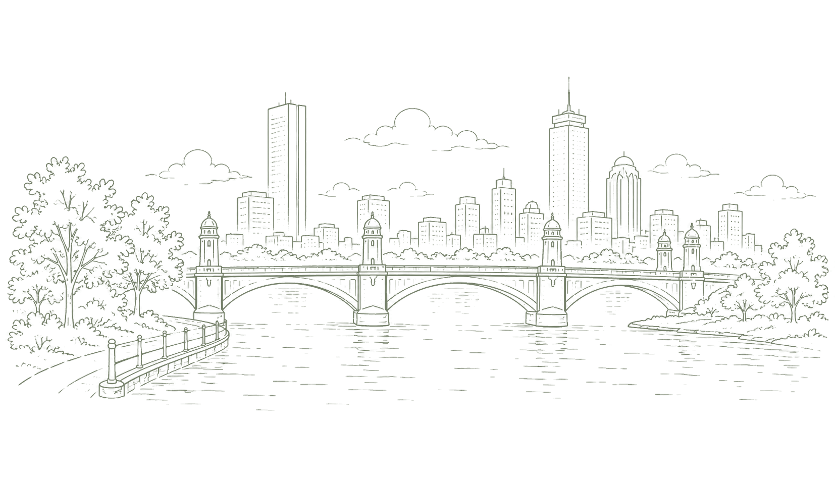 Illustration of a city bridge by the river